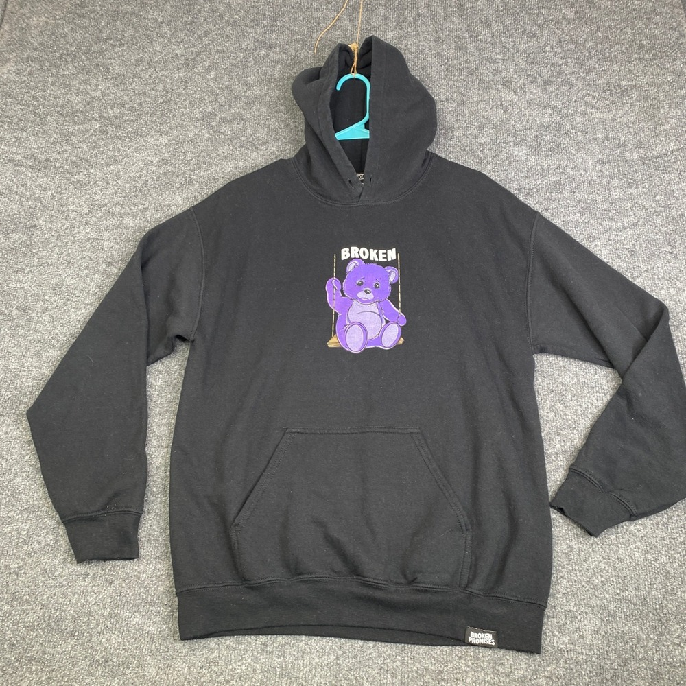Broken Promises Mens Black Guide to Broken Promises Teddy Bear Hoodie Medium